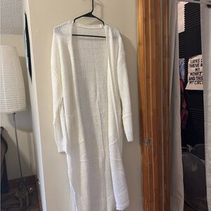 White Knit Long Cardigan